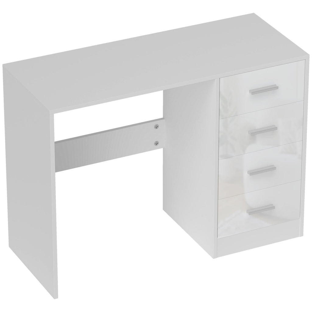 Computer Desk with Drawers, Dressing Table, High Gloss Home Office Writing Workstation, White White