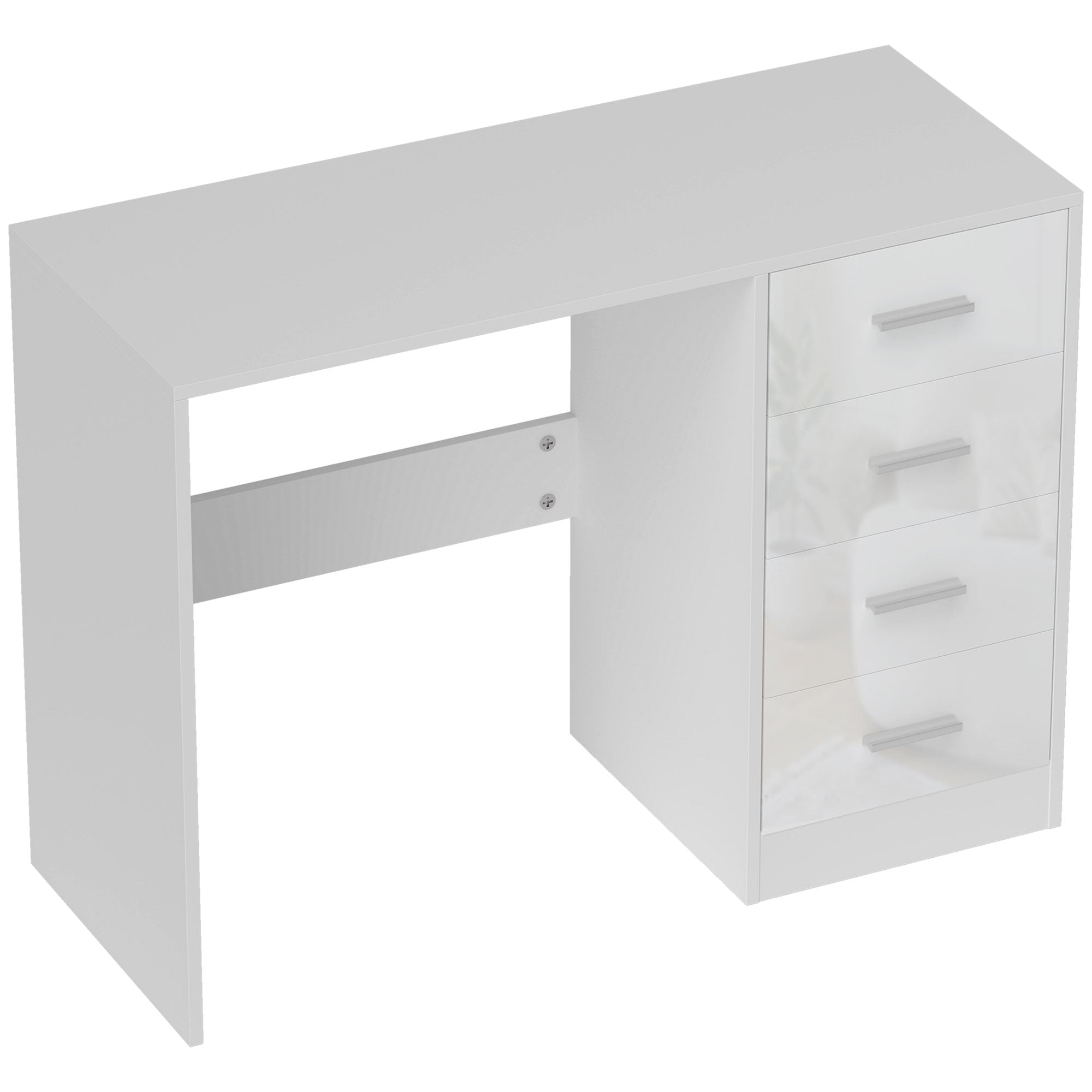 Computer Desk with Drawers, Dressing Table, High Gloss Home Office Writing Workstation, White White
