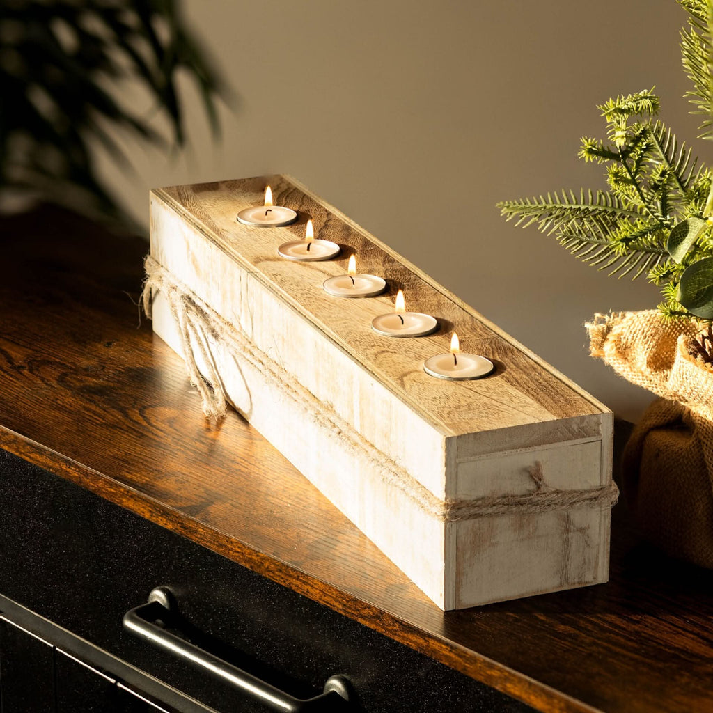 5 Tealight Wooden Candle Table Centre