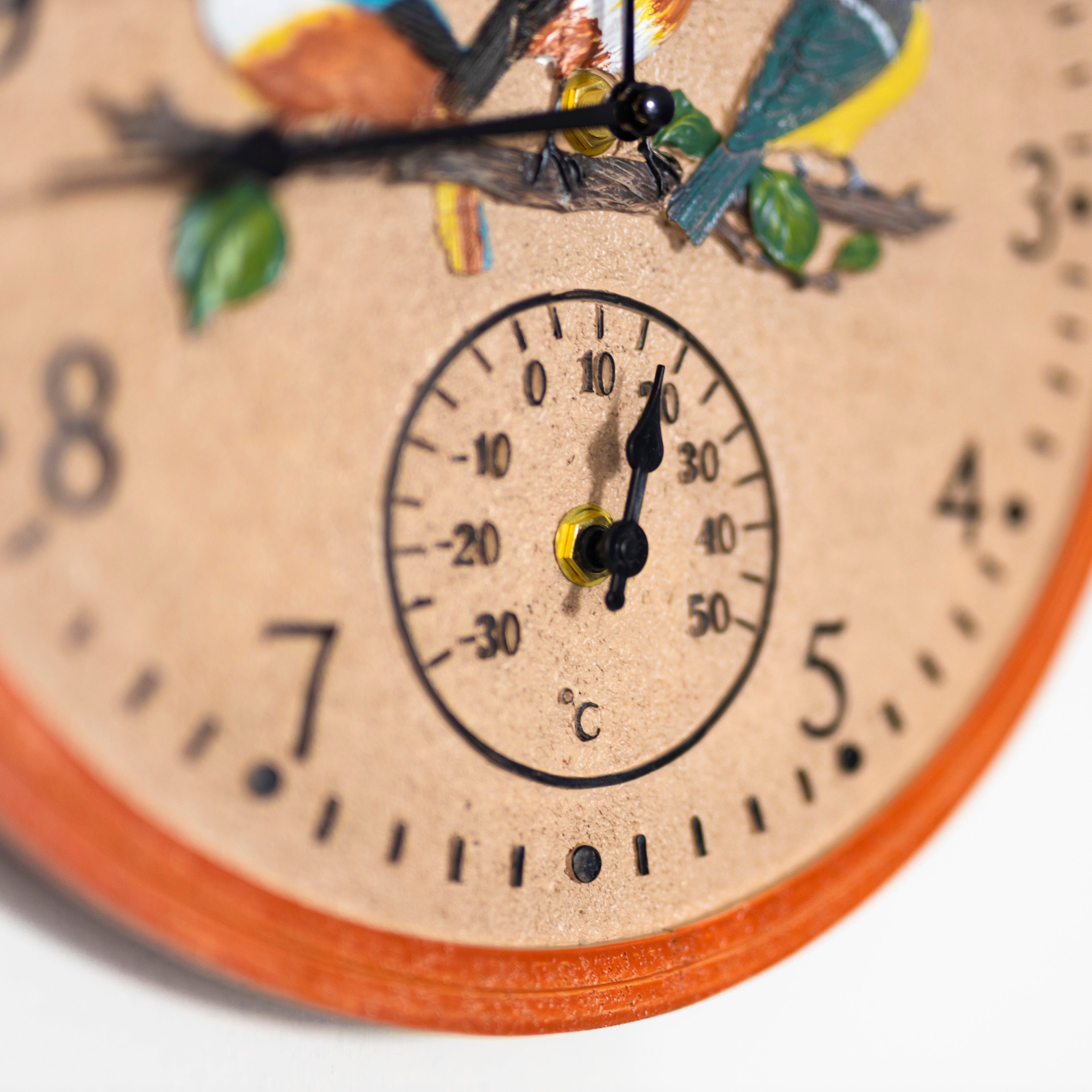 Vintage Bird Wall Clock and Thermometer