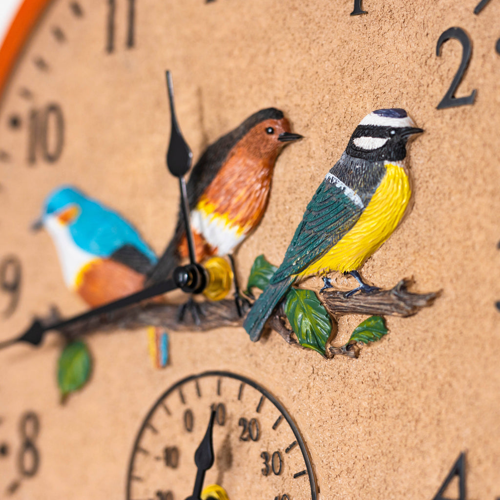 Vintage Bird Wall Clock and Thermometer