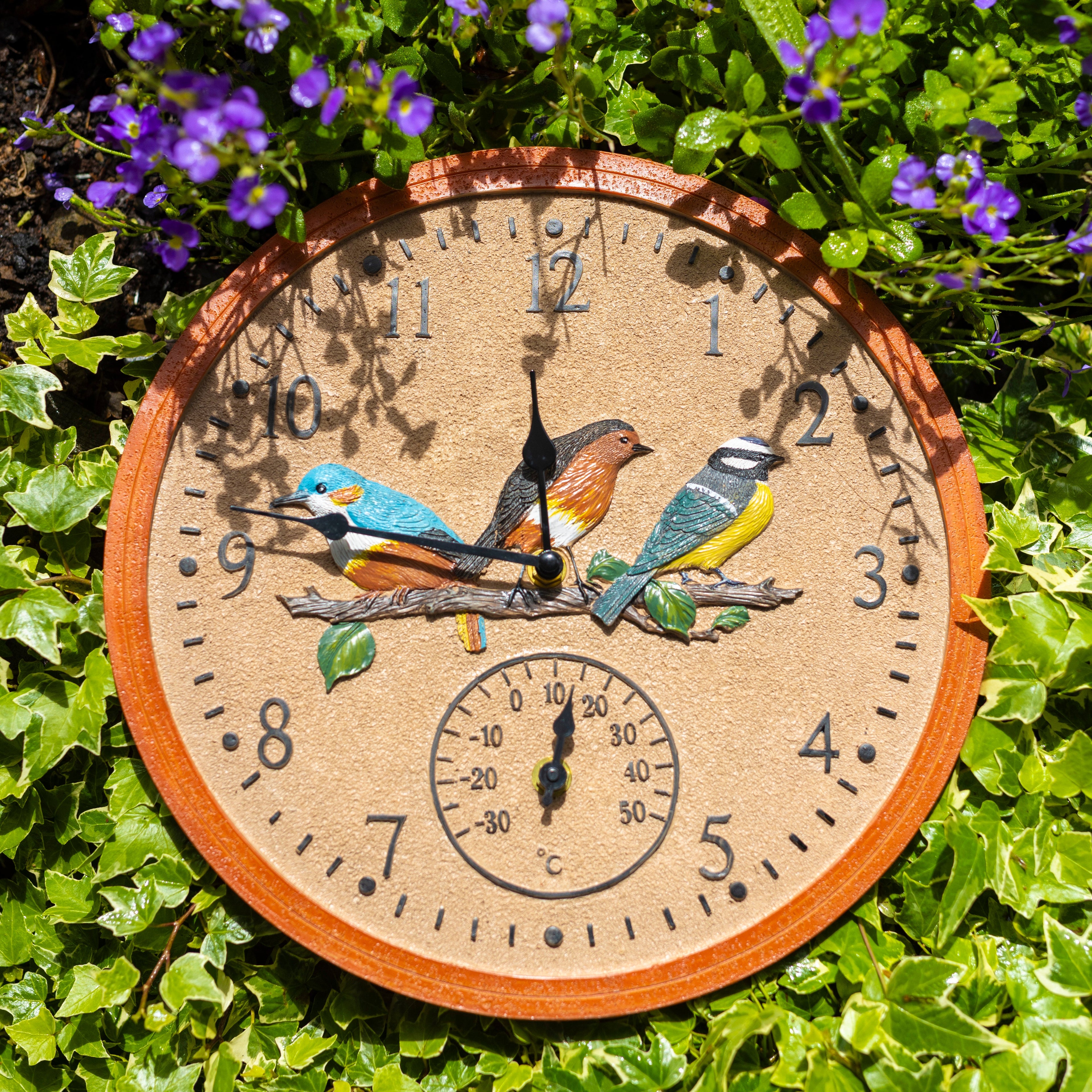 Vintage Bird Wall Clock and Thermometer