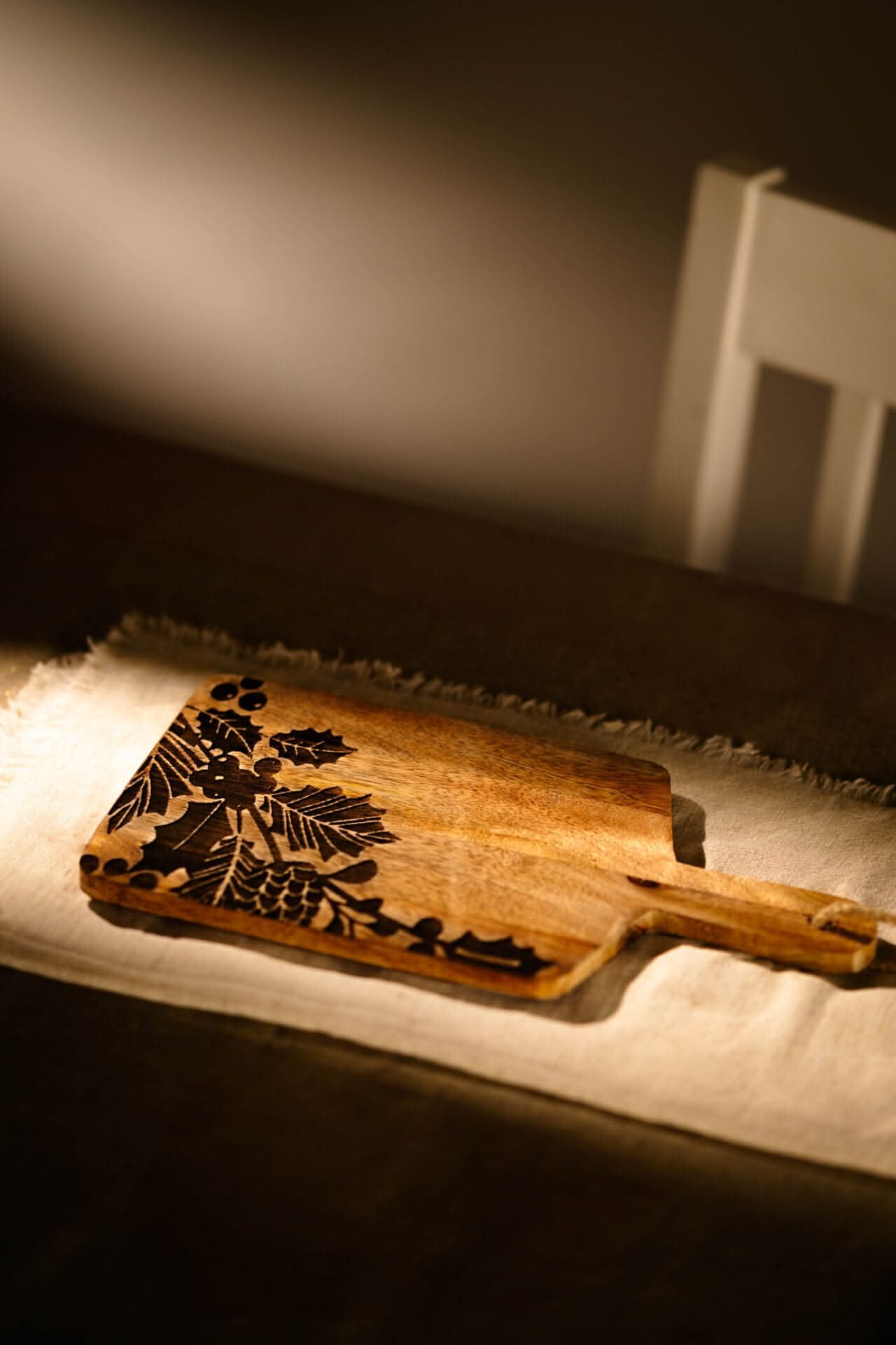 Festive Wooden Holly Berries Cheese Board