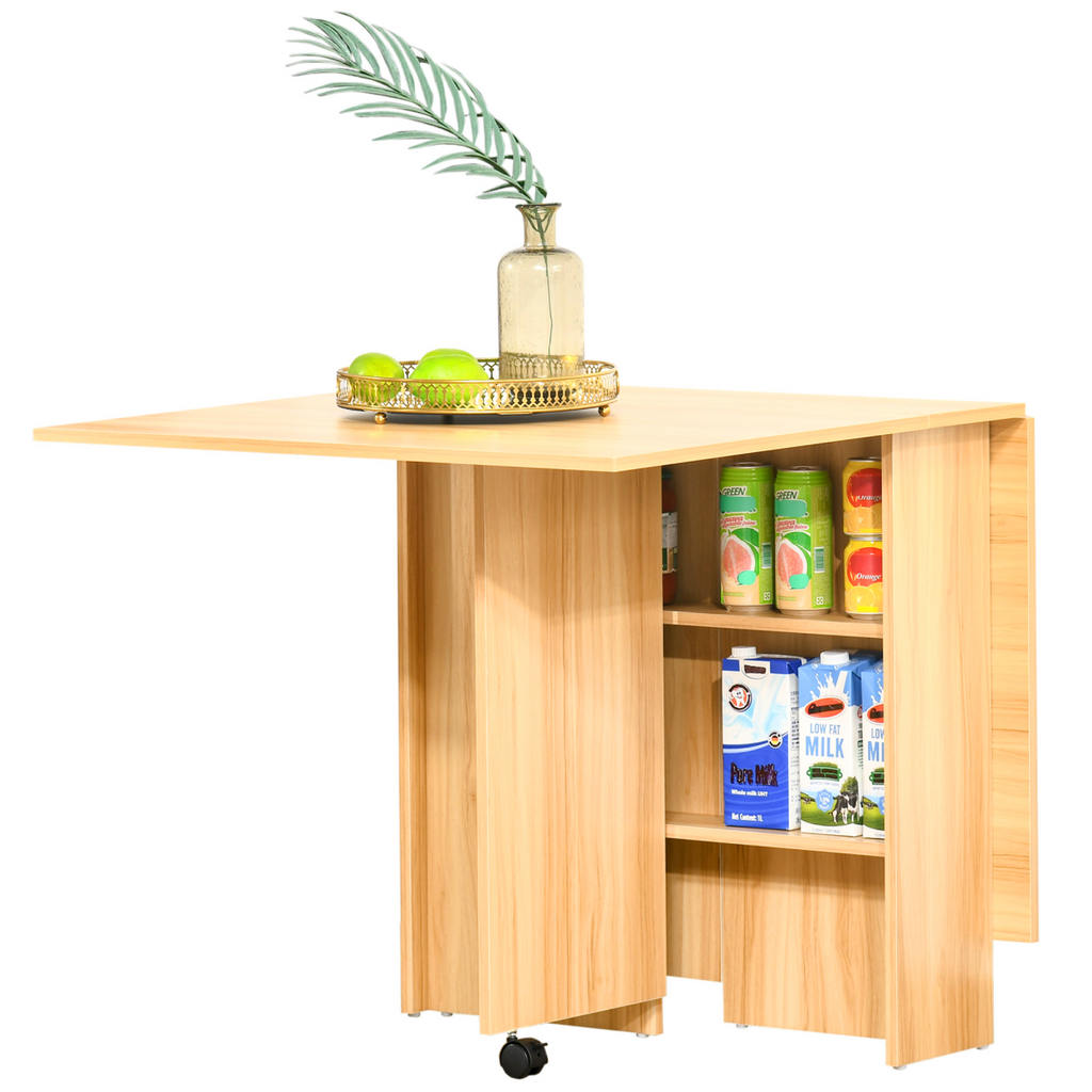 Foldable Dining Table with Storage Shelves for Kitchen, Dining Room