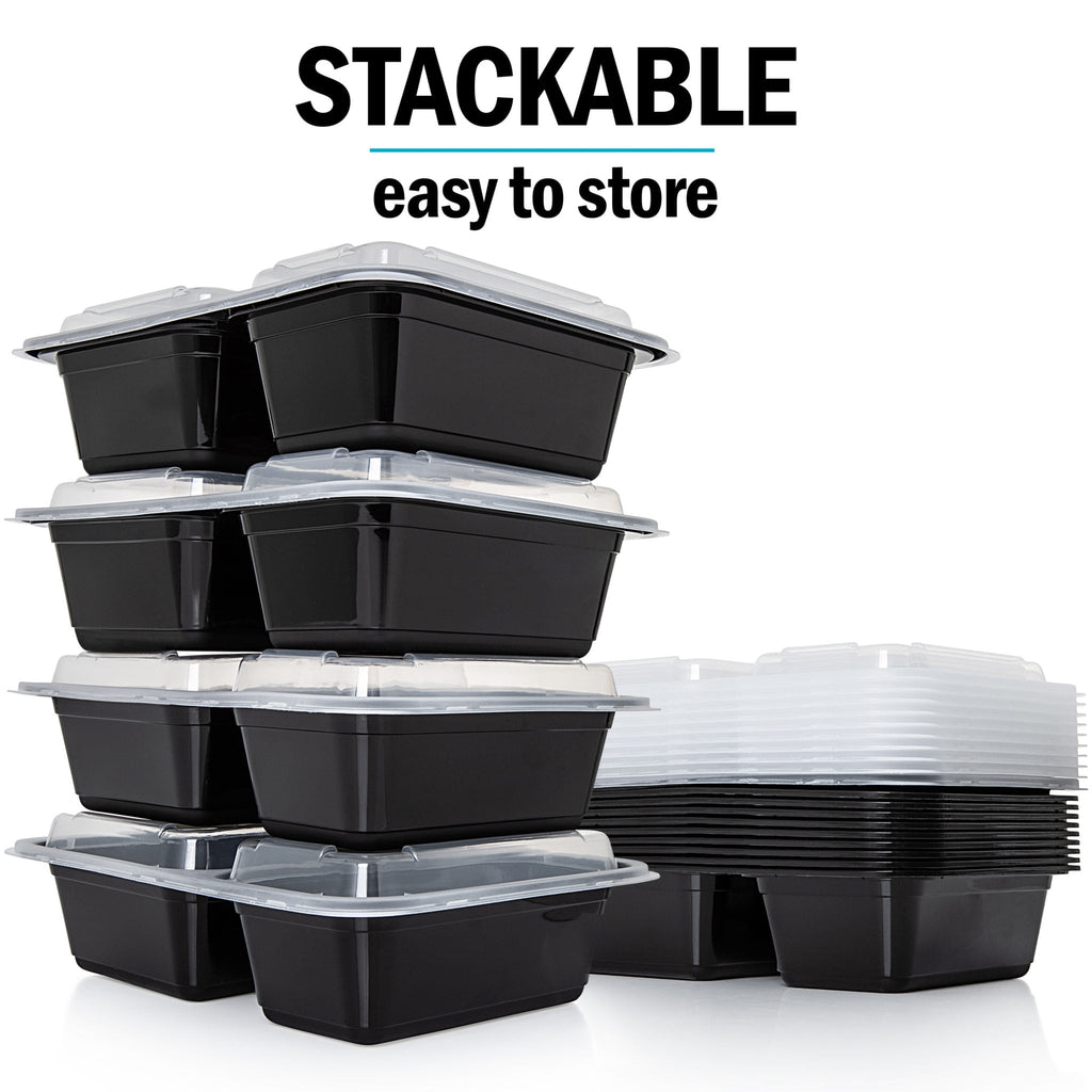 2-Compartment Reusable Containers with Airtight Lids 887ml