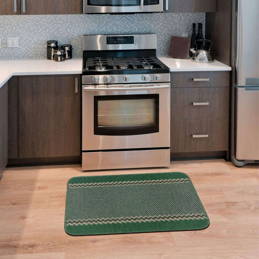 Washable Designer Bordered Green Rug