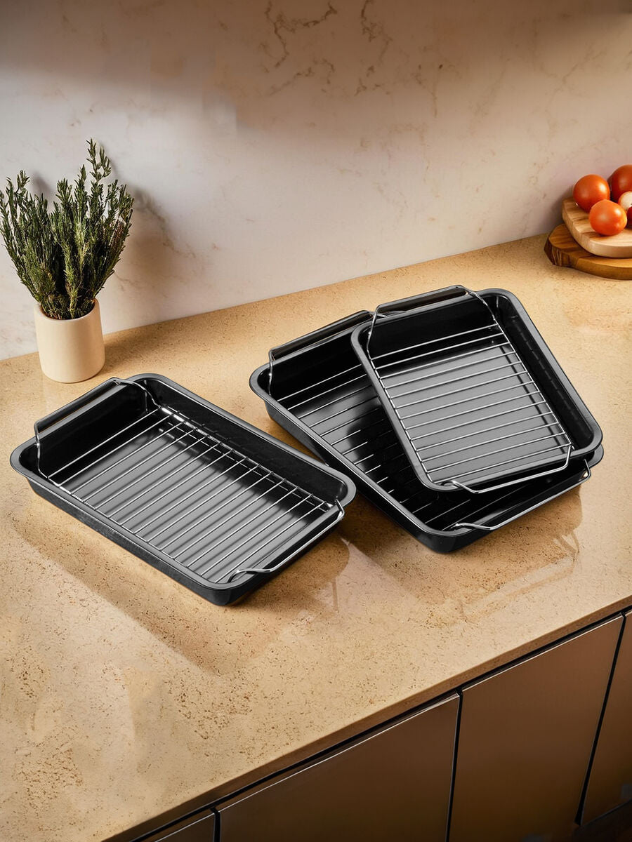 Set of Three Roasting Trays with Wire Racks
