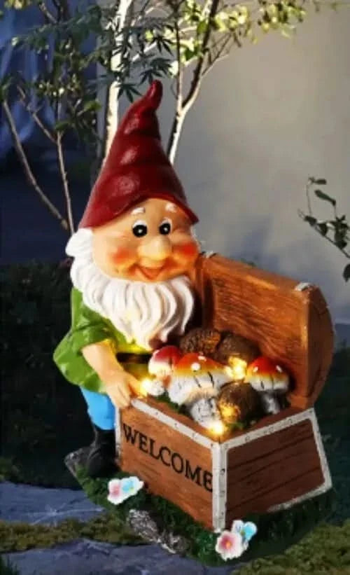 Solar Gnome Garden Ornament LED Welcome Chest Outdoor Light 21cm