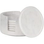 Set of 6 White Marble Coasters with Holder