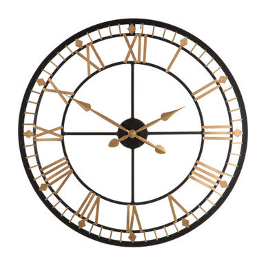 80cm Dia Black and Gold Metal Wall Clock
