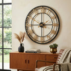 80cm Dia Black and Gold Metal Wall Clock