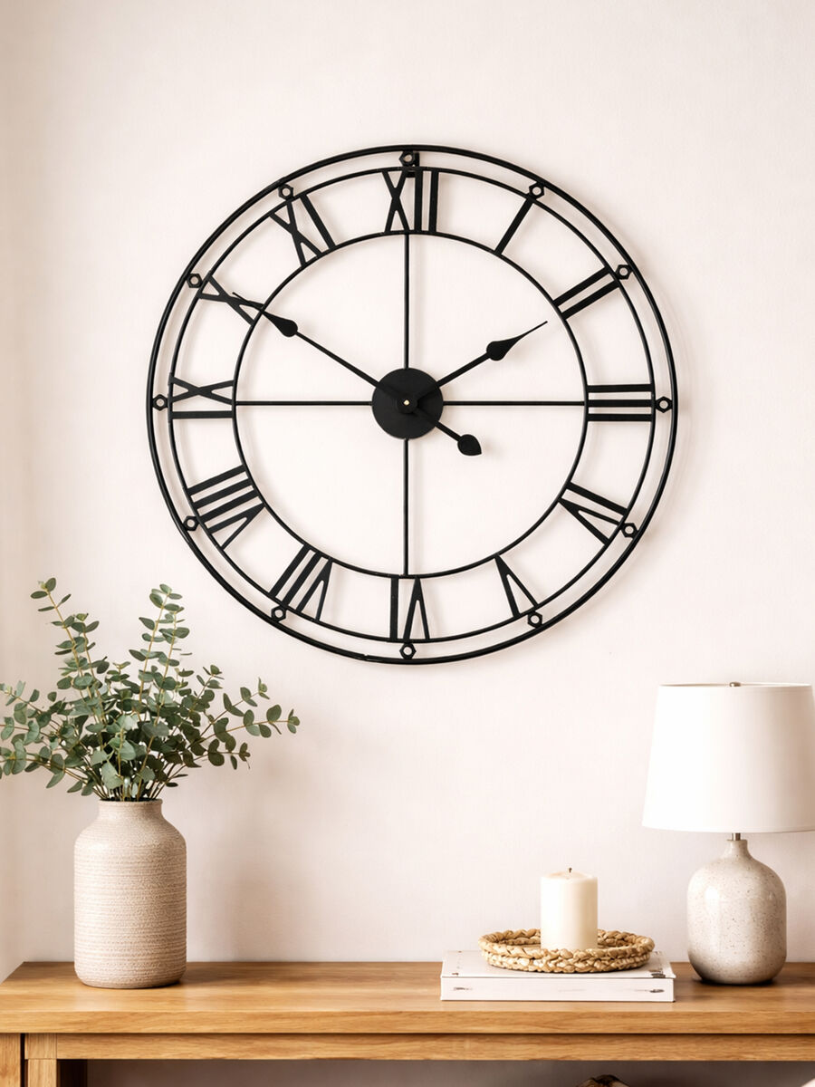 59cm Dia Matt Black Metal Wall Clock