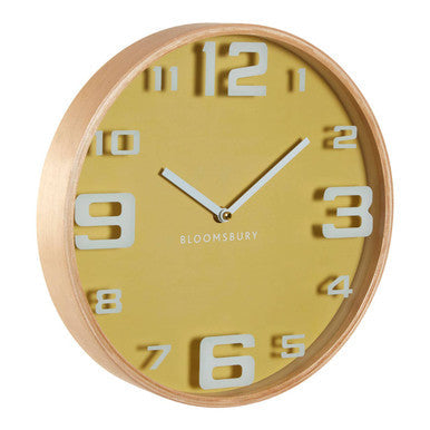 Yellow Wood Large Numbers Wall Clock