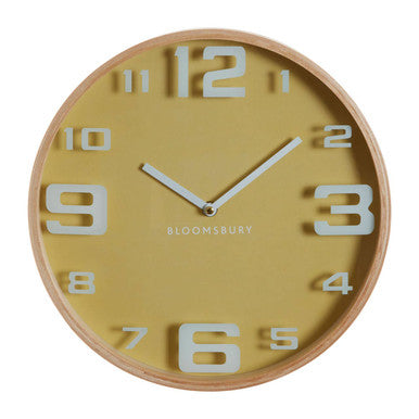 Yellow Wood Large Numbers Wall Clock