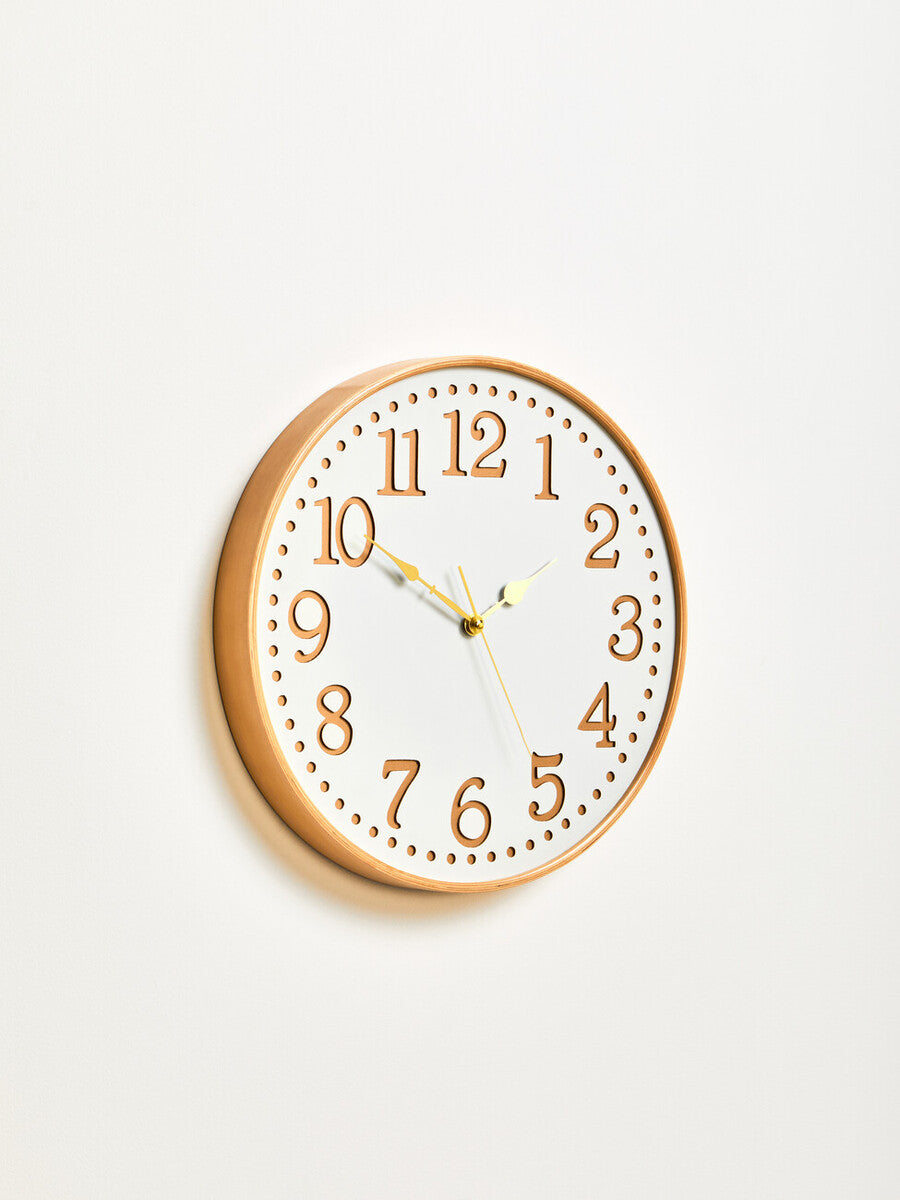 40cm Dia White Wood with Gold Numbers Wall Clock