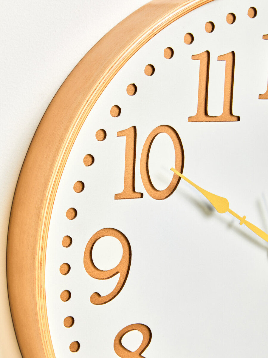 40cm Dia White Wood with Gold Numbers Wall Clock