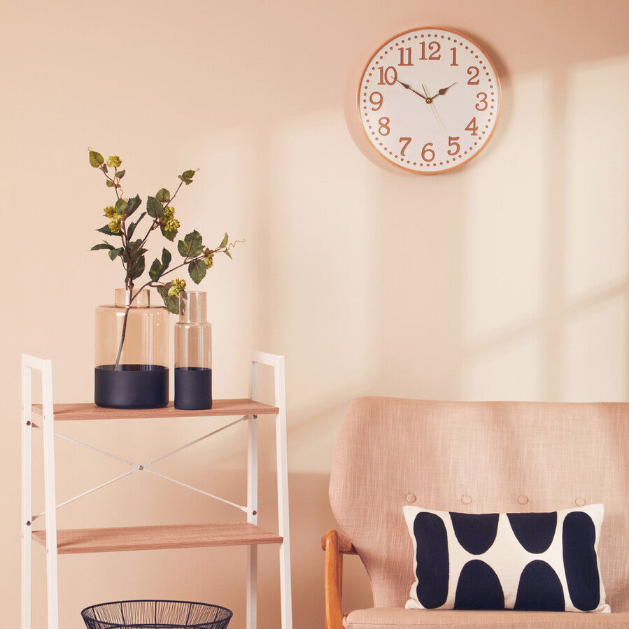 40cm Dia White Wood with Gold Numbers Wall Clock