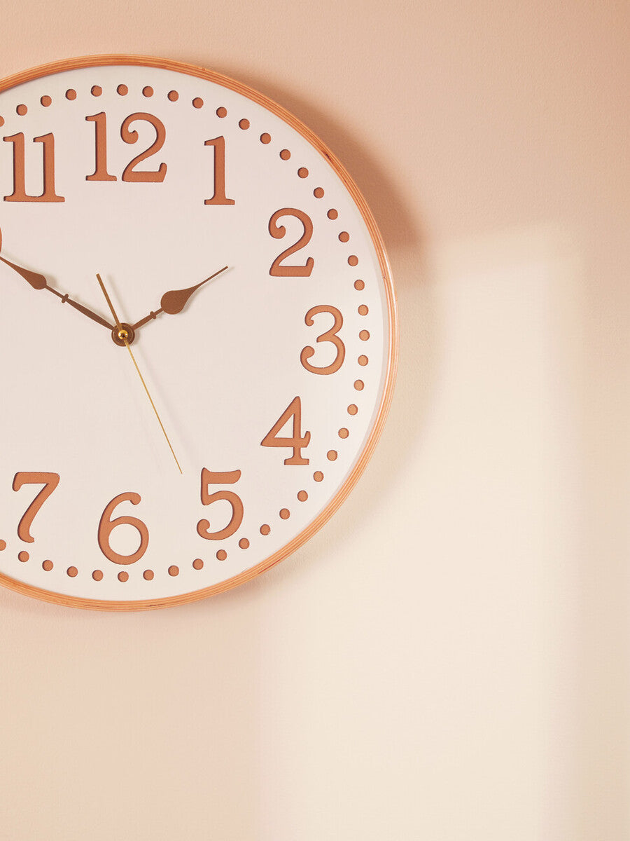 40cm Dia White Wood with Gold Numbers Wall Clock