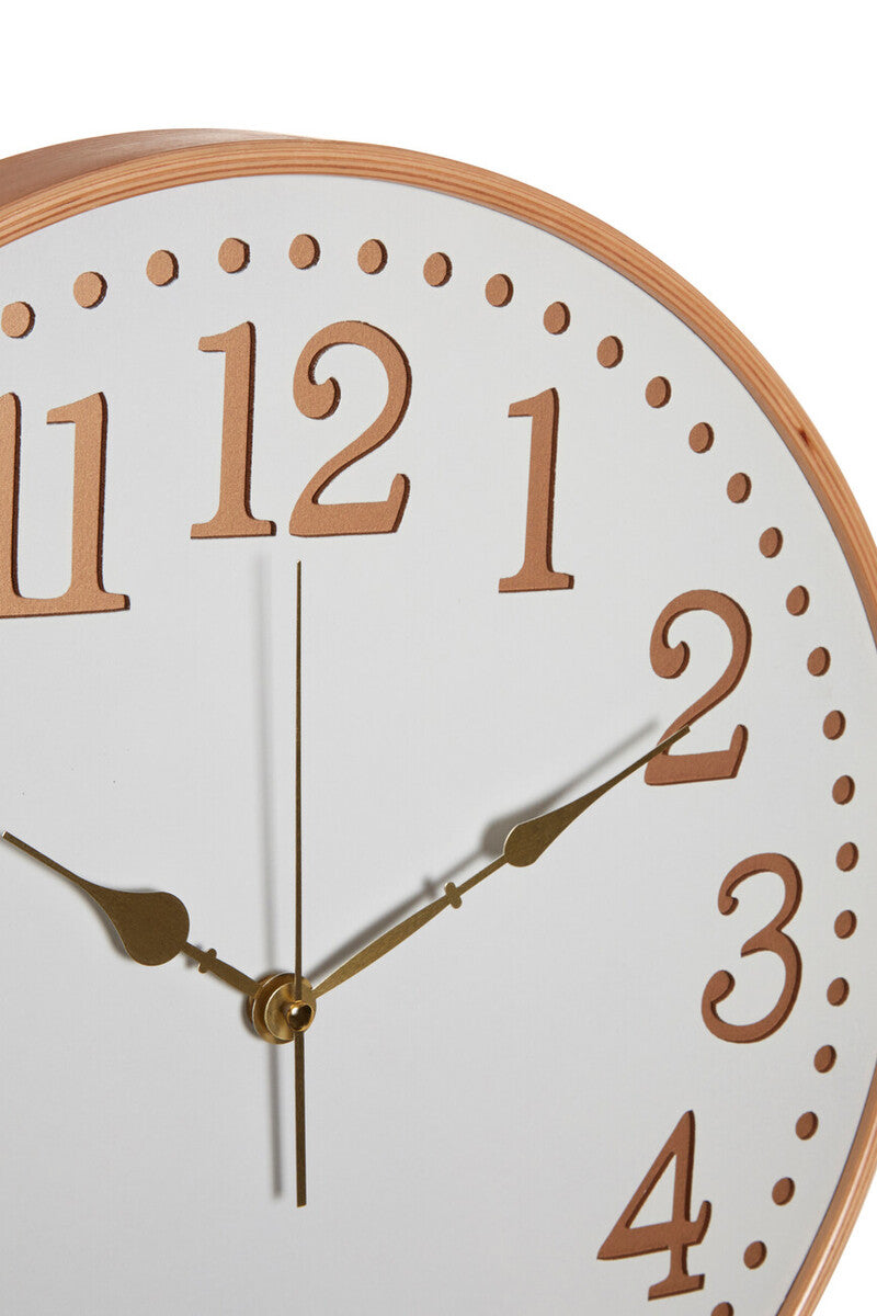 40cm Dia White Wood with Gold Numbers Wall Clock