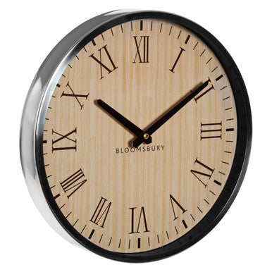 30cm Dia Natural and Silver Wall Clock