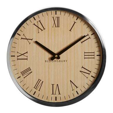 30cm Dia Natural and Silver Wall Clock