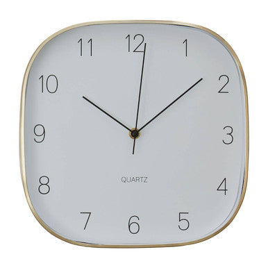 29cm Dia Square Gold Finish Case Wall Clock