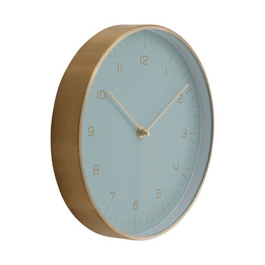 25cm Dia Gold and Mint Green Finish Wall Clock
