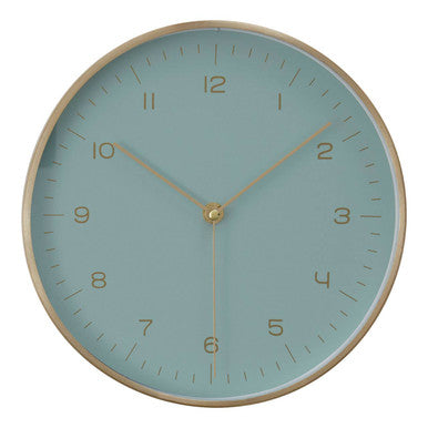 25cm Dia Gold and Mint Green Finish Wall Clock