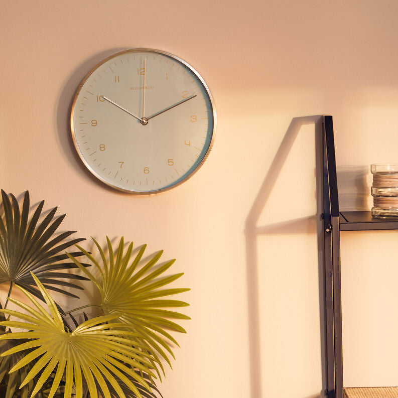 25cm Dia Gold and Mint Green Finish Wall Clock