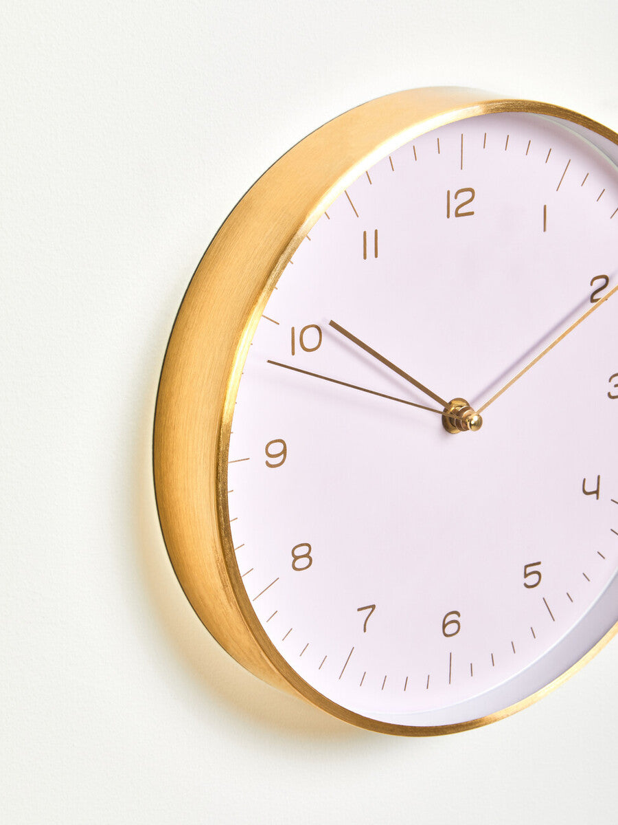 25cm Dia Gold and Pink Finish Wall Clock