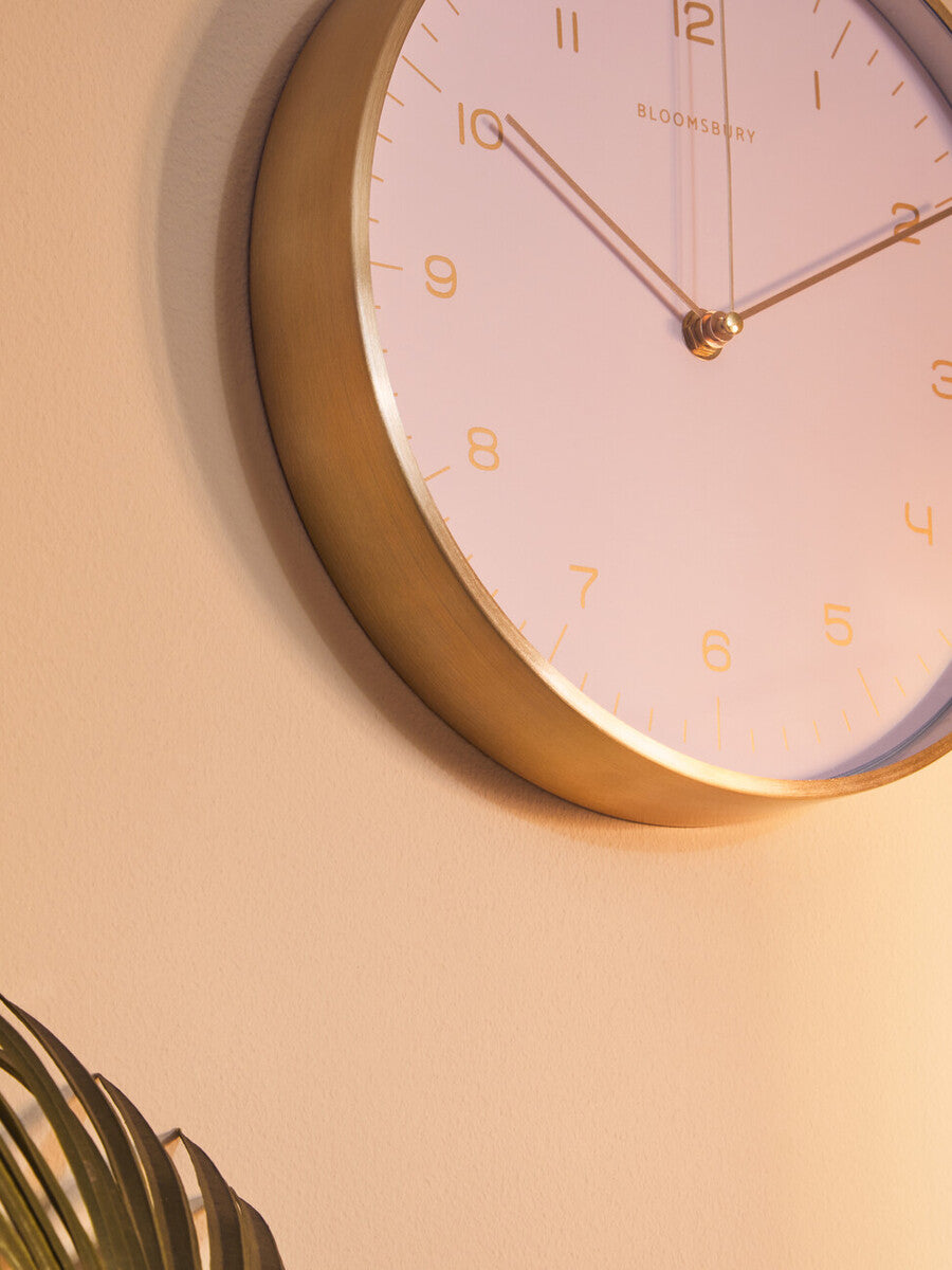 25cm Dia Gold and Pink Finish Wall Clock