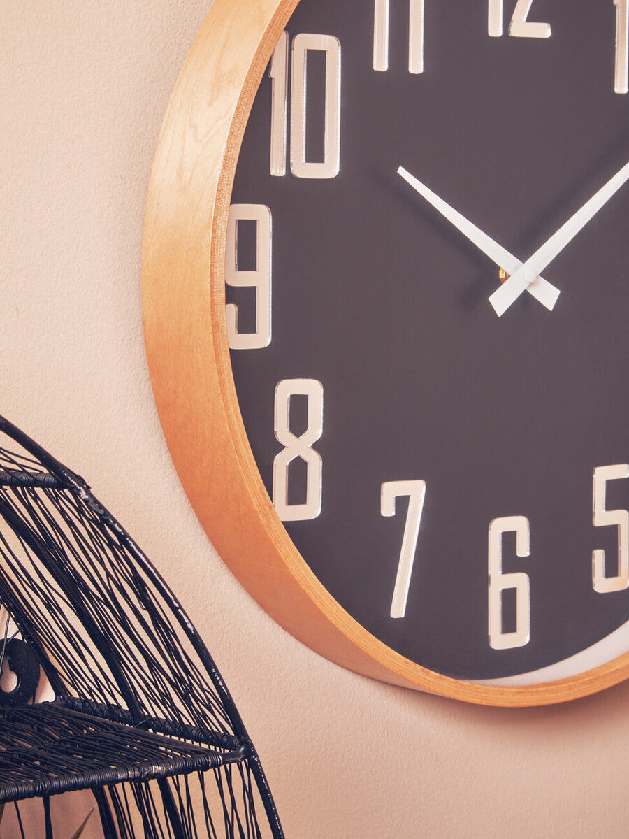 30cm Dia Black Wall Clock