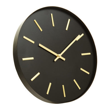 30.5cm Dia Black and Gold Wall Clock