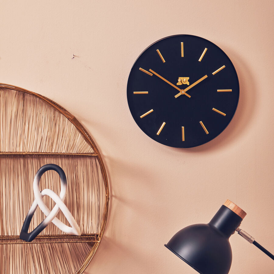 30.5cm Dia Black and Gold Wall Clock