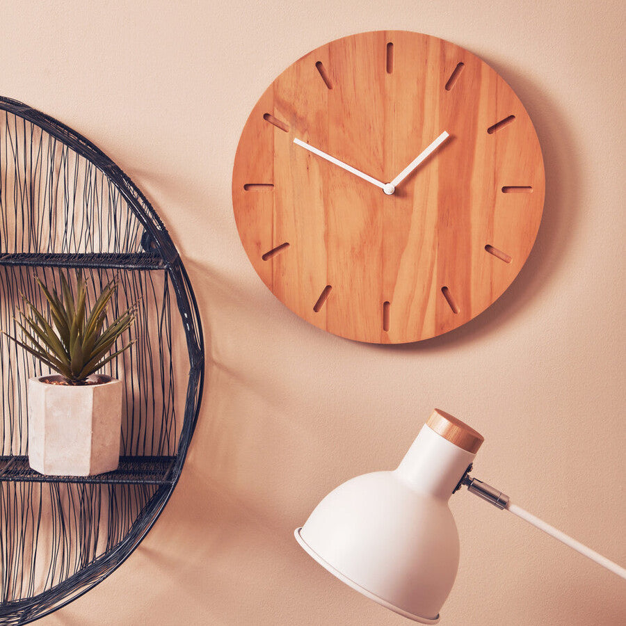 35cm Dia Natural Finish Oak Wood Wall Clock