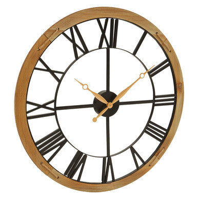 60cm Dia Black Metal Wall Clock with Gold Finish Hands