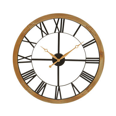 60cm Dia Black Metal Wall Clock with Gold Finish Hands