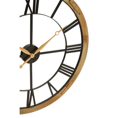 60cm Dia Black Metal Wall Clock with Gold Finish Hands