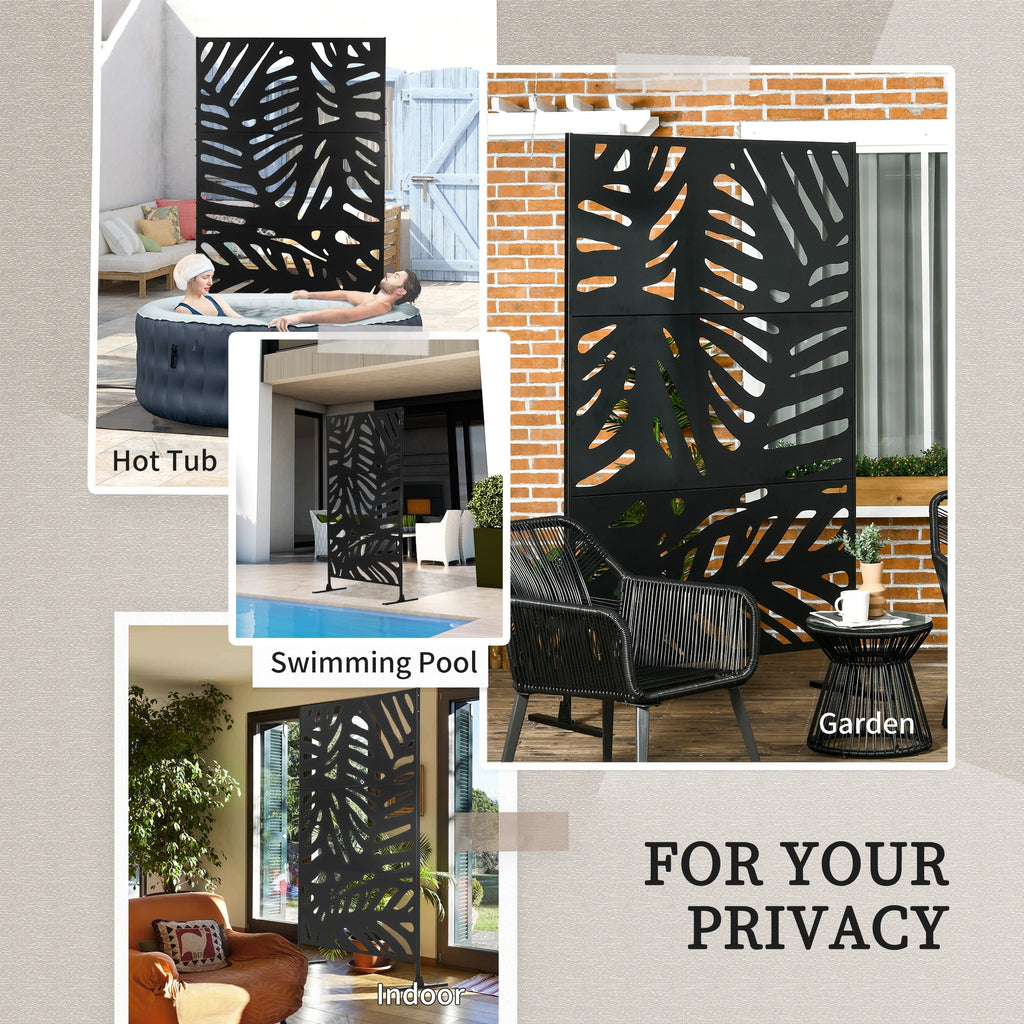Metal Outdoor Privacy Screen with Stand for Garden Black