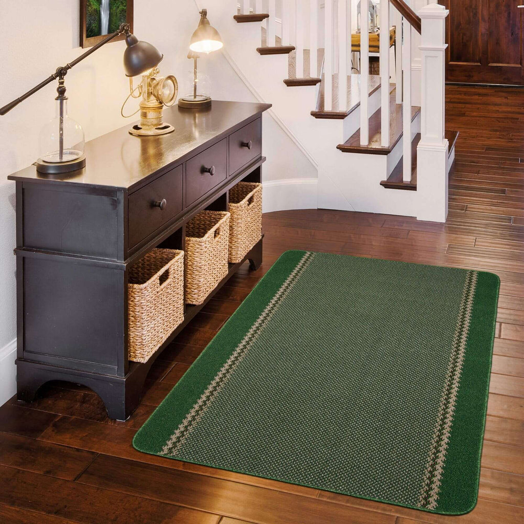 Washable Designer Bordered Green Rug
