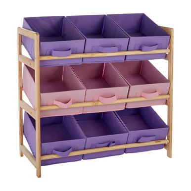 Kids Pink and Purple 3 Tier Storage Unit with Pine Wood Frame