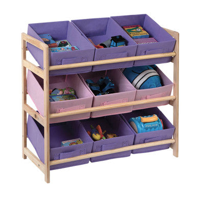Kids Pink and Purple 3 Tier Storage Unit with Pine Wood Frame