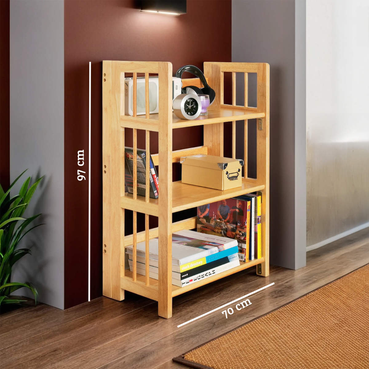 Natural Tropical Hevea Wood 3 Tier Stackable Shelf Unit