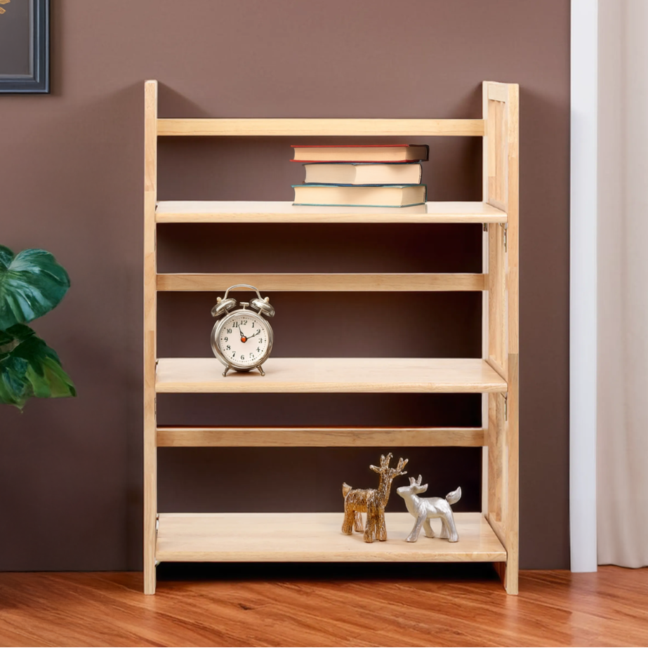 Natural Tropical Hevea Wood 3 Tier Stackable Shelf Unit