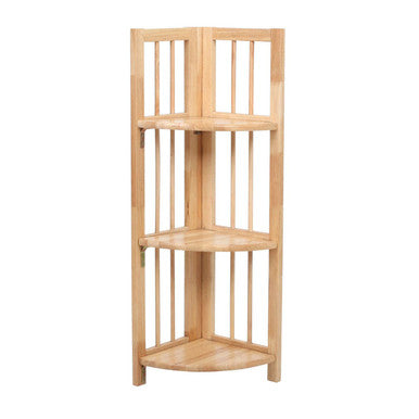 Natural Tropical Hevea Wood 3 Tier Corner Shelf Unit