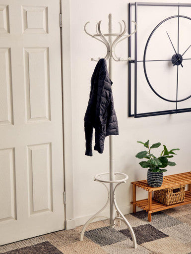 184cm White Finish Floor Standing Coat Stand