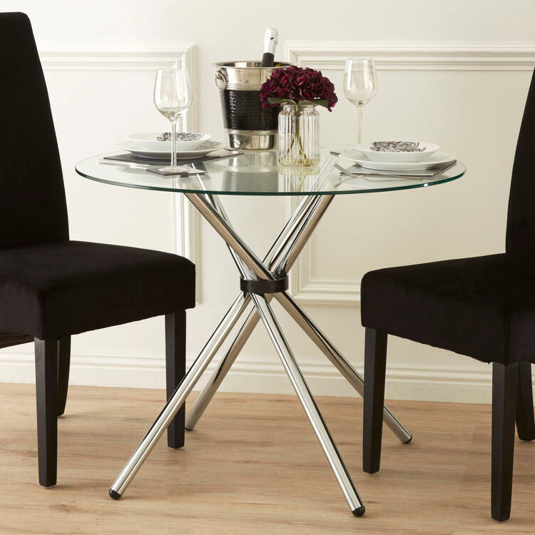 Clear Glass Round Dining Table with Chrome Finish Legs