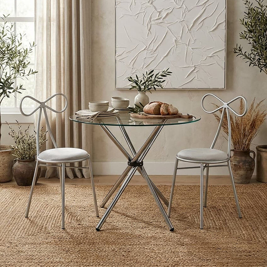 Clear Glass Round Dining Table with Chrome Finish Legs