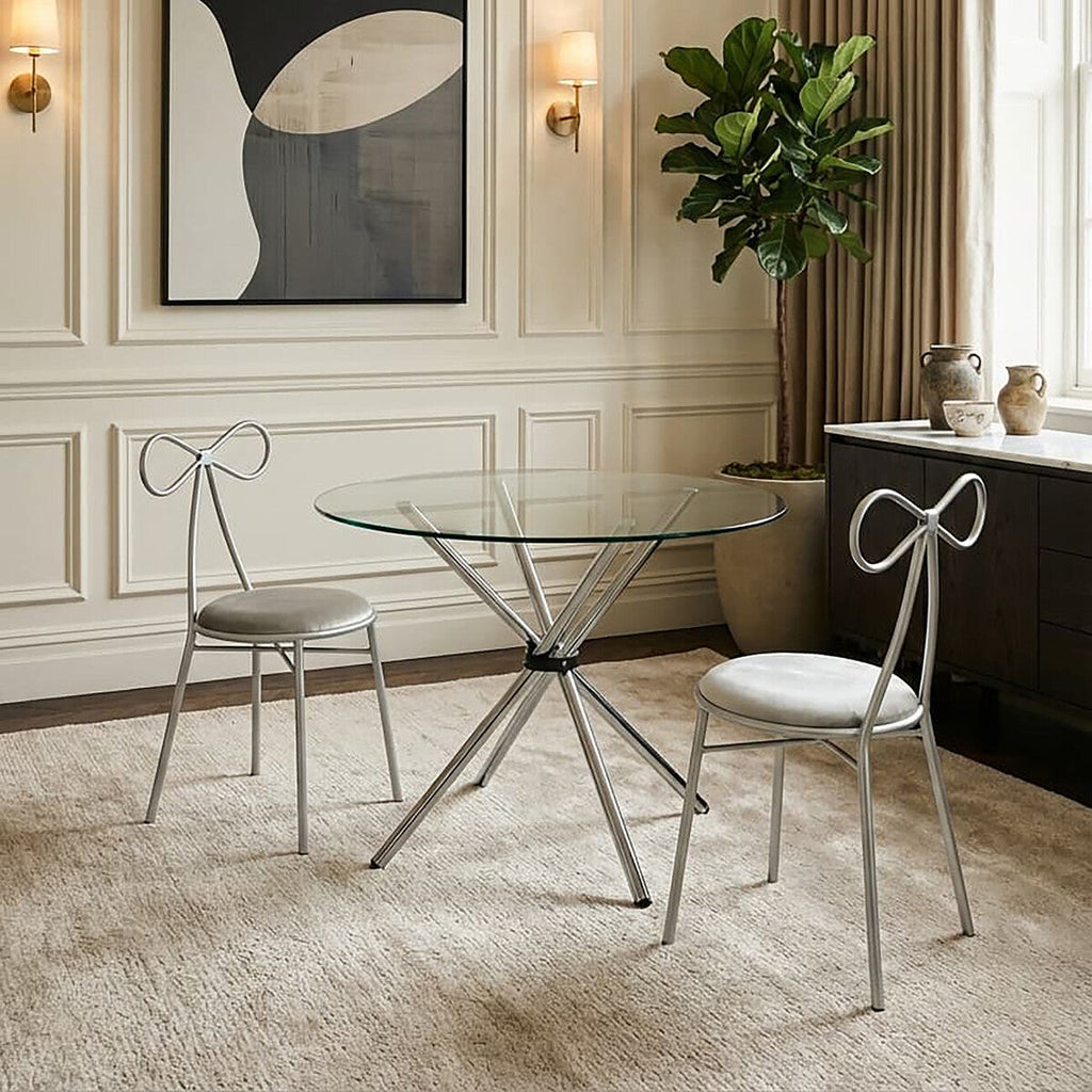 Clear Glass Round Dining Table with Chrome Finish Legs