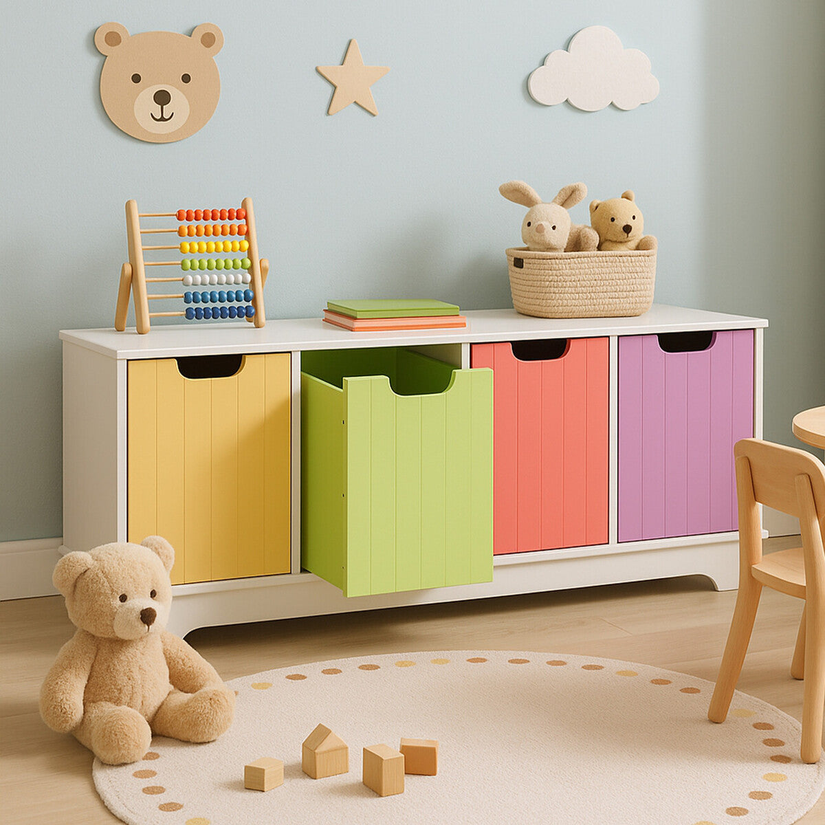 Kids White and Multi Coloured 4 Drawer Storage Unit